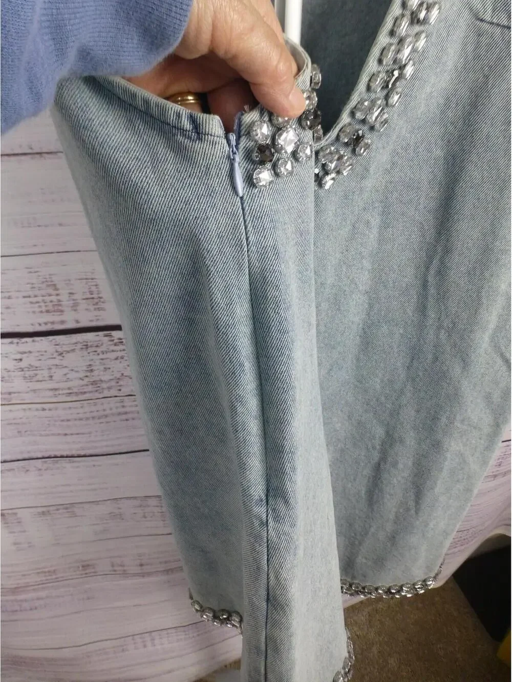 Miss Rosier Women's XL Light Wash Denim Vest Top Rhinestone Embellished K4 - Picture 6 of 16